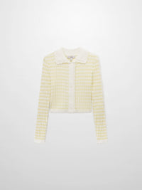 Striped Scalloped Edge Yellow White Cardigan Lightweight Layering Top-3