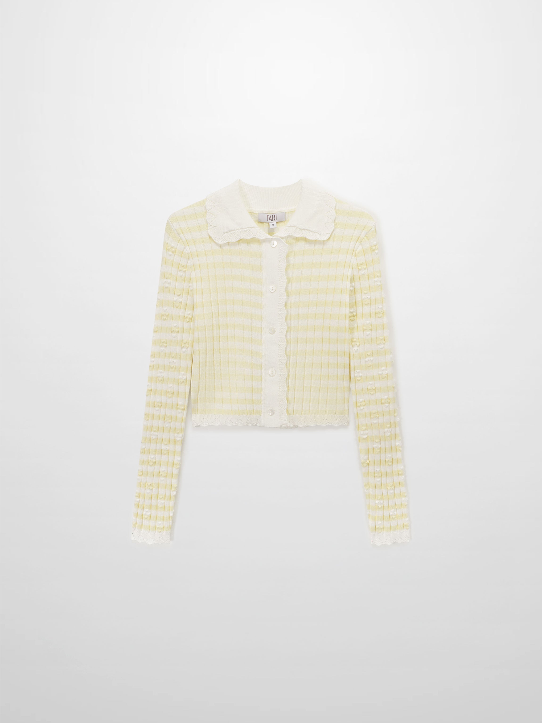 Striped Scalloped Edge Yellow White Cardigan Lightweight Layering Top-3