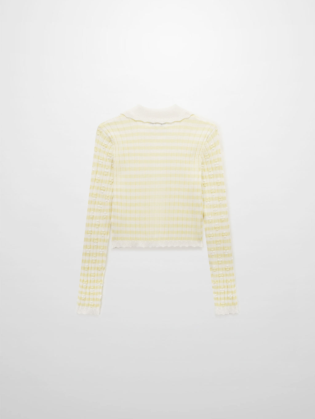 Striped Scalloped Edge Yellow White Cardigan Lightweight Layering Top-4