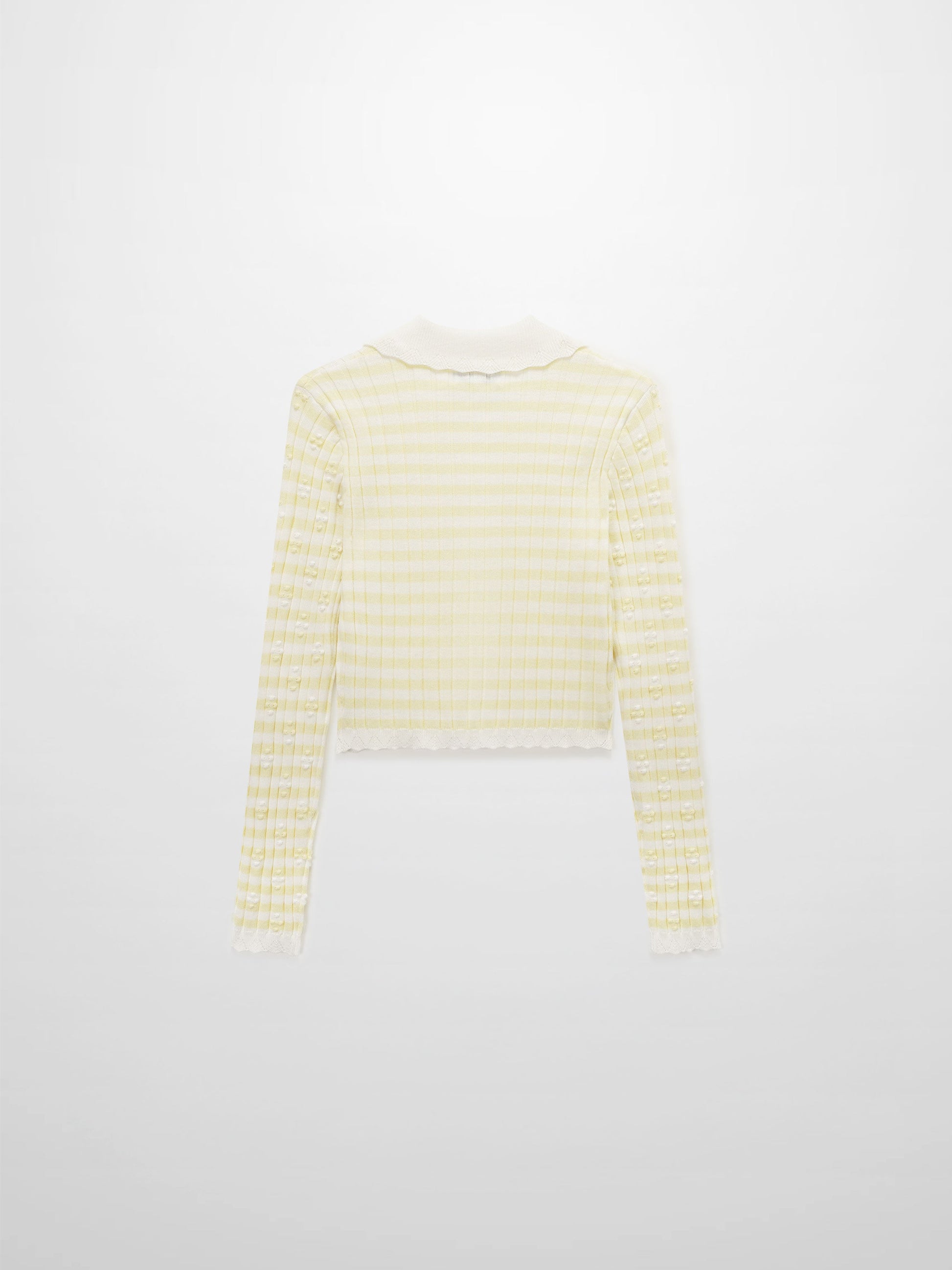 Striped Scalloped Edge Yellow White Cardigan Lightweight Layering Top-4