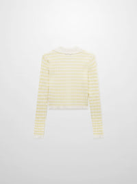 Striped Scalloped Edge Yellow White Cardigan Lightweight Layering Top-4