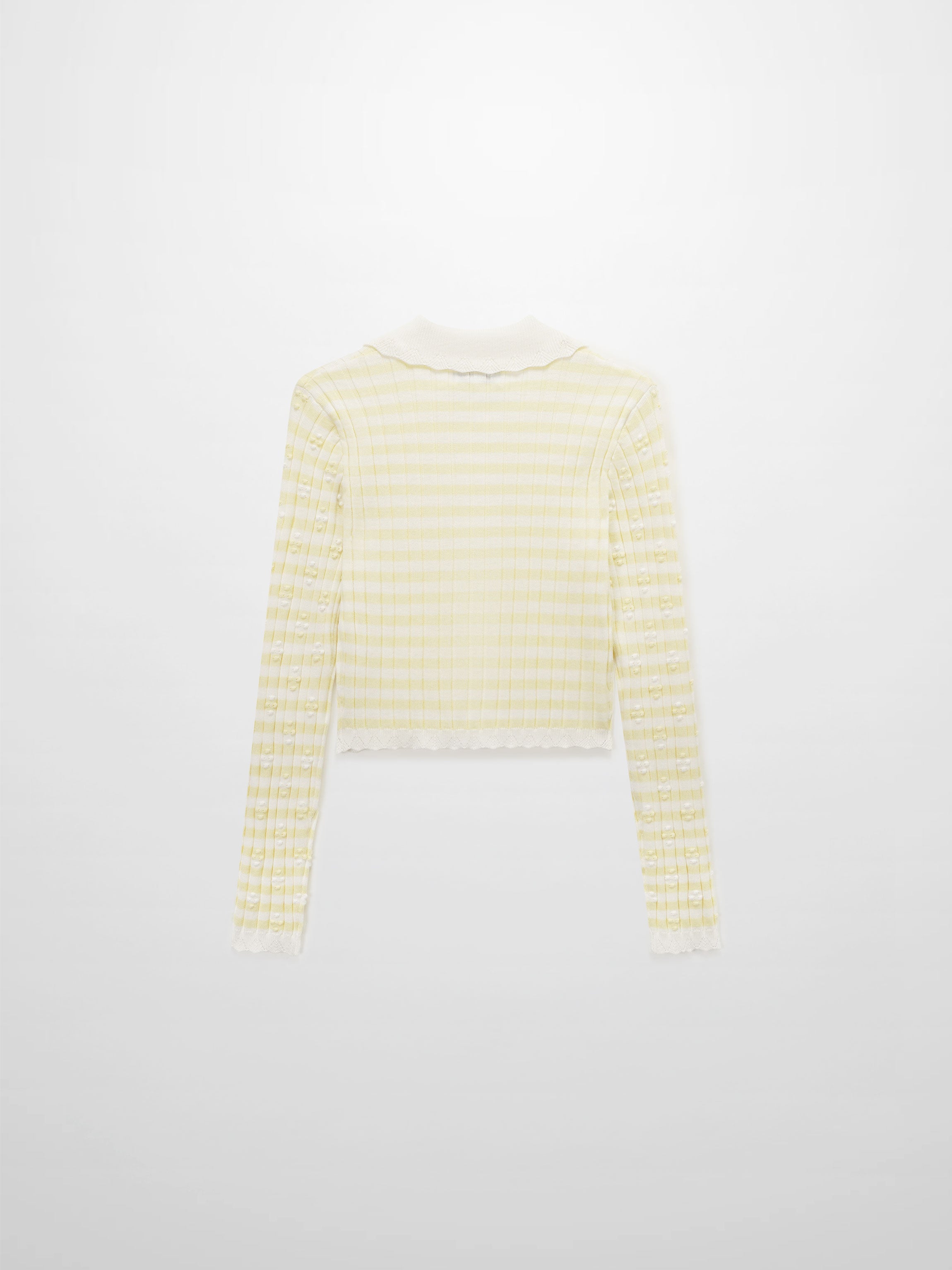 Striped Scalloped Edge Yellow White Cardigan Lightweight Layering Top-4