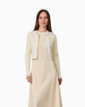 Striped Scalloped Edge Yellow White Cardigan Lightweight Layering Top-0